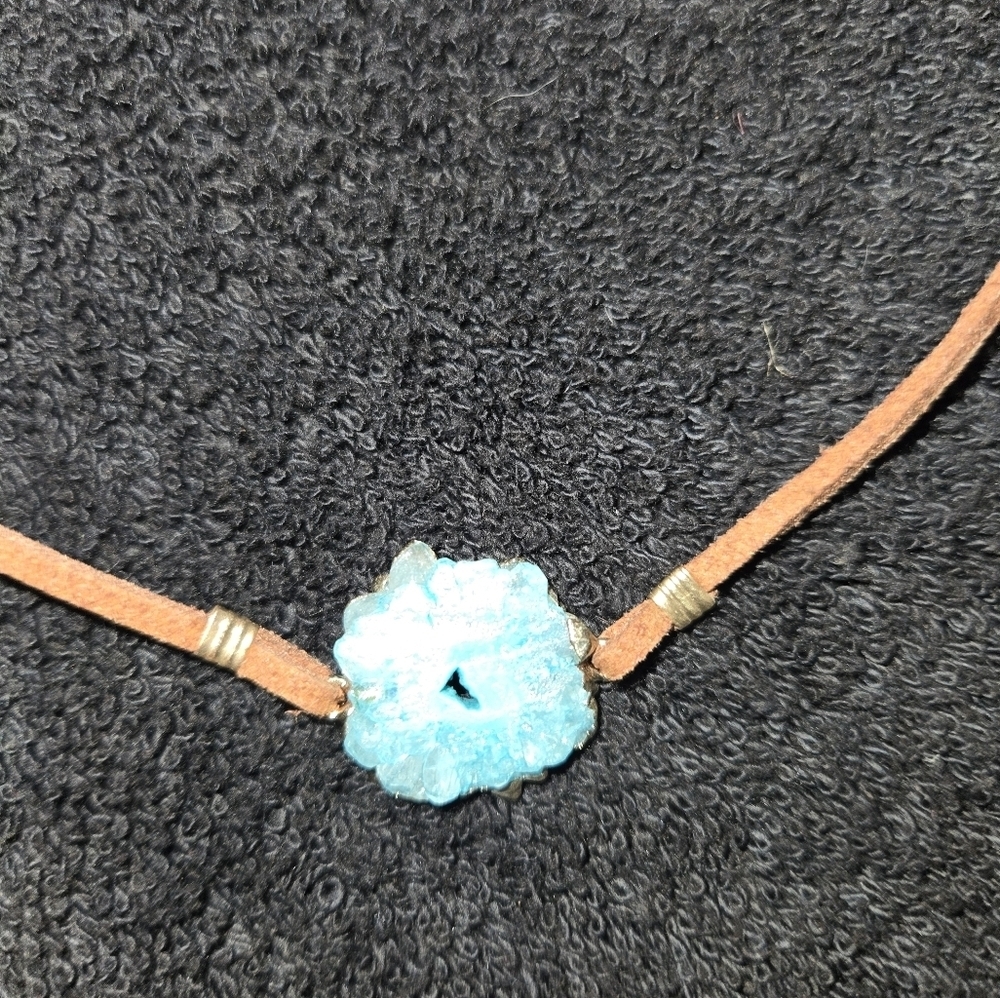 Free Press Tan Choker - Necklace with Turquoise Flower Pendant